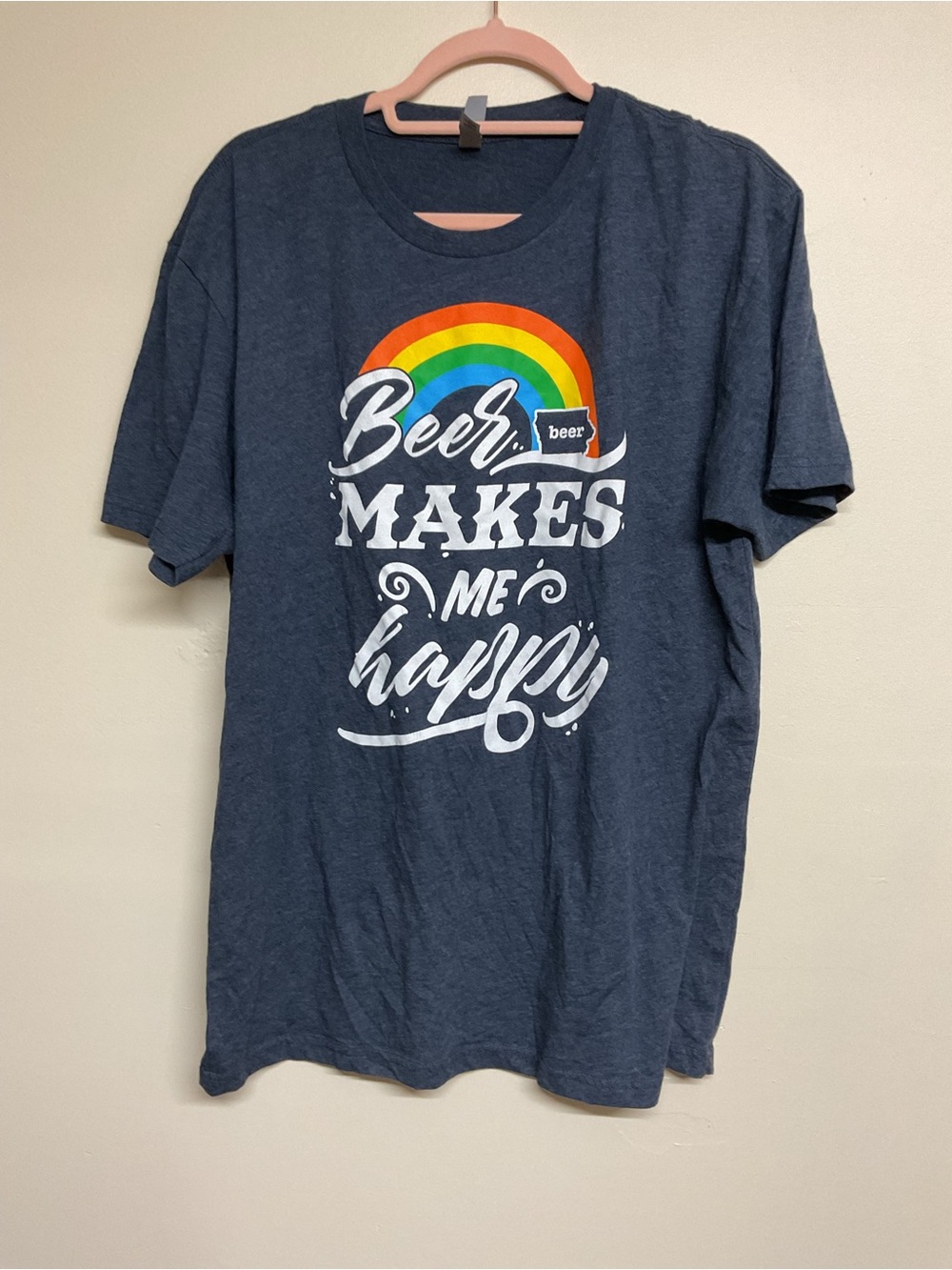 Next Level Apparel Navy Rainbow "Beer Makes Me Happy" Graphic Tee